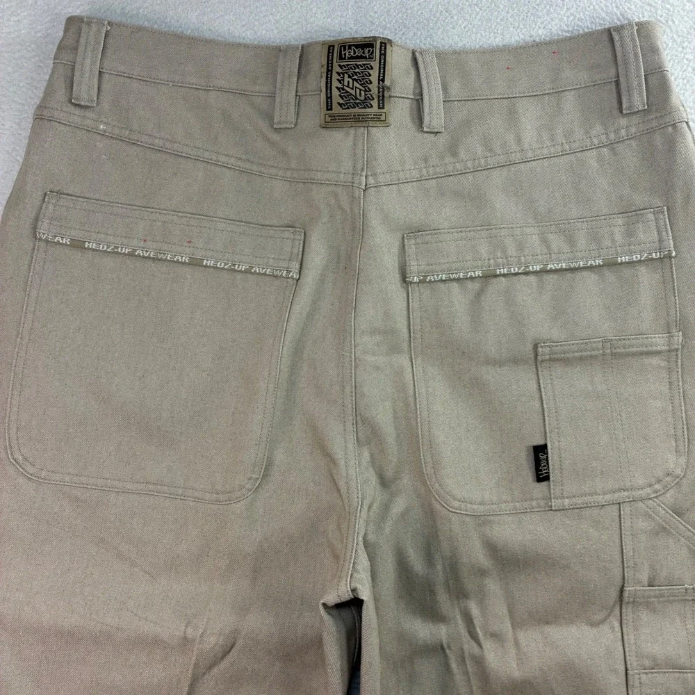 Vintage Hedz Up Jeans Carpenter Pants Men 40x33 Beige Baggy Skater Y2K Loose